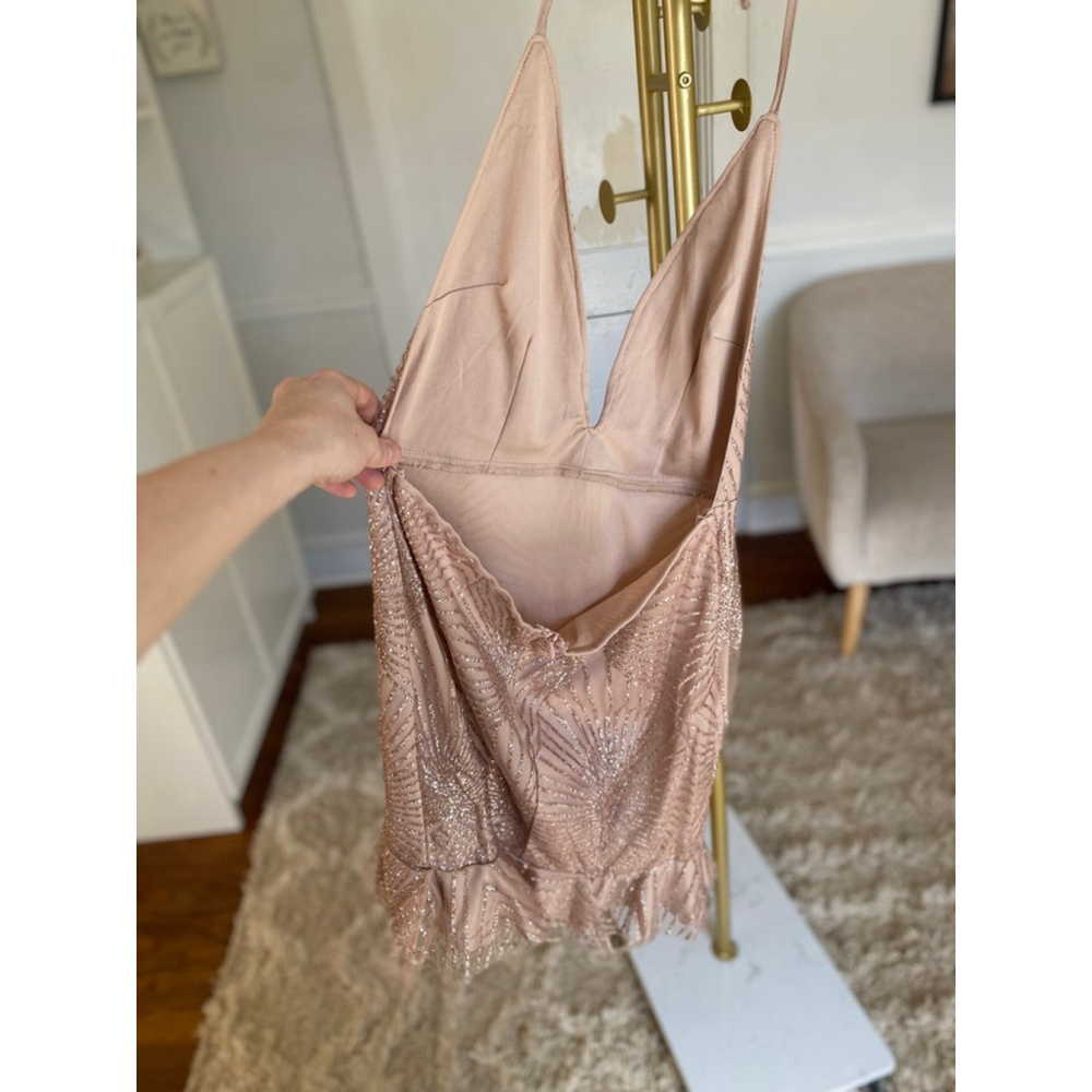 Hello Molly Bronze Sequin Mini Dress Glam Wedding Cocktail Party Luxe Blush Boho - Picture 3 of 11